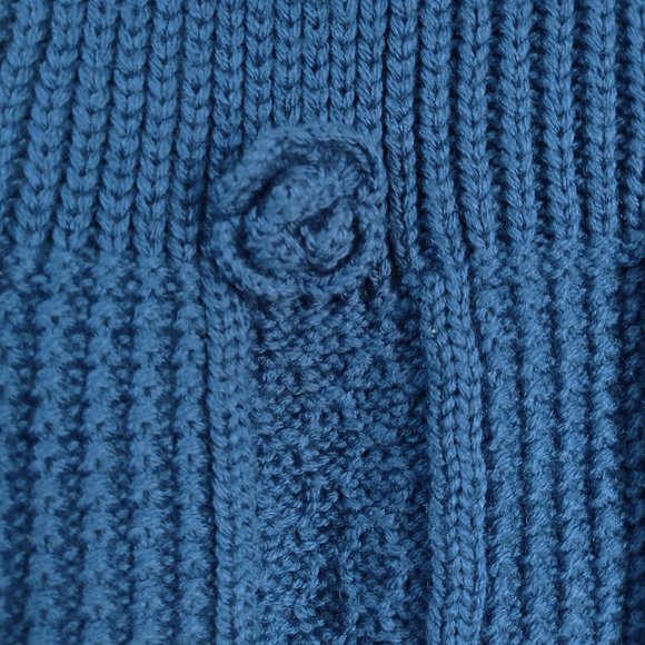 Vintage 70s Chunky Knit w Rosettes Button Front Mock Neck Cardigan Sweater L NOS - Picture 8 of 10